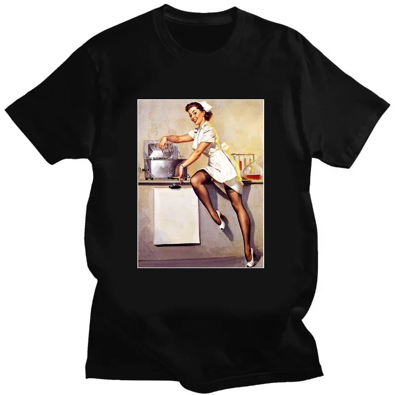 Pin Up Girl Model Pop Art Men T Shirt Ropa Hombre Black Humor Streetwear Vintage Classic Women Portrait Oil Printed T-shirt