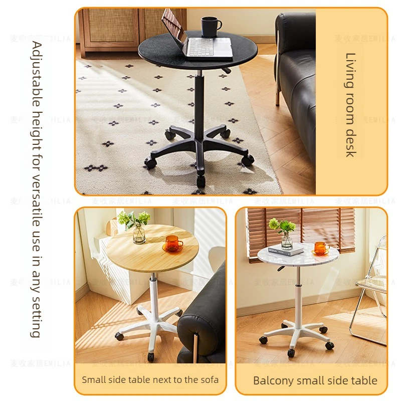Small Compact Round Rolling Table Versatile Height Adjustable Dining Tables Balcony Leisure Coffee Table Bedroom Computer Desk