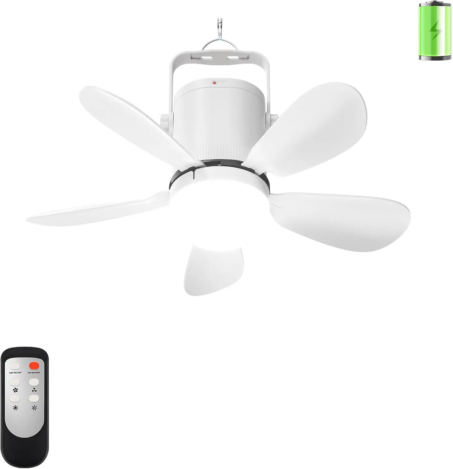

Portable Rechargeable Ceiling Fan Light with Remote, Battery Operated for Outdoor Camping Tent Gazebo Patio