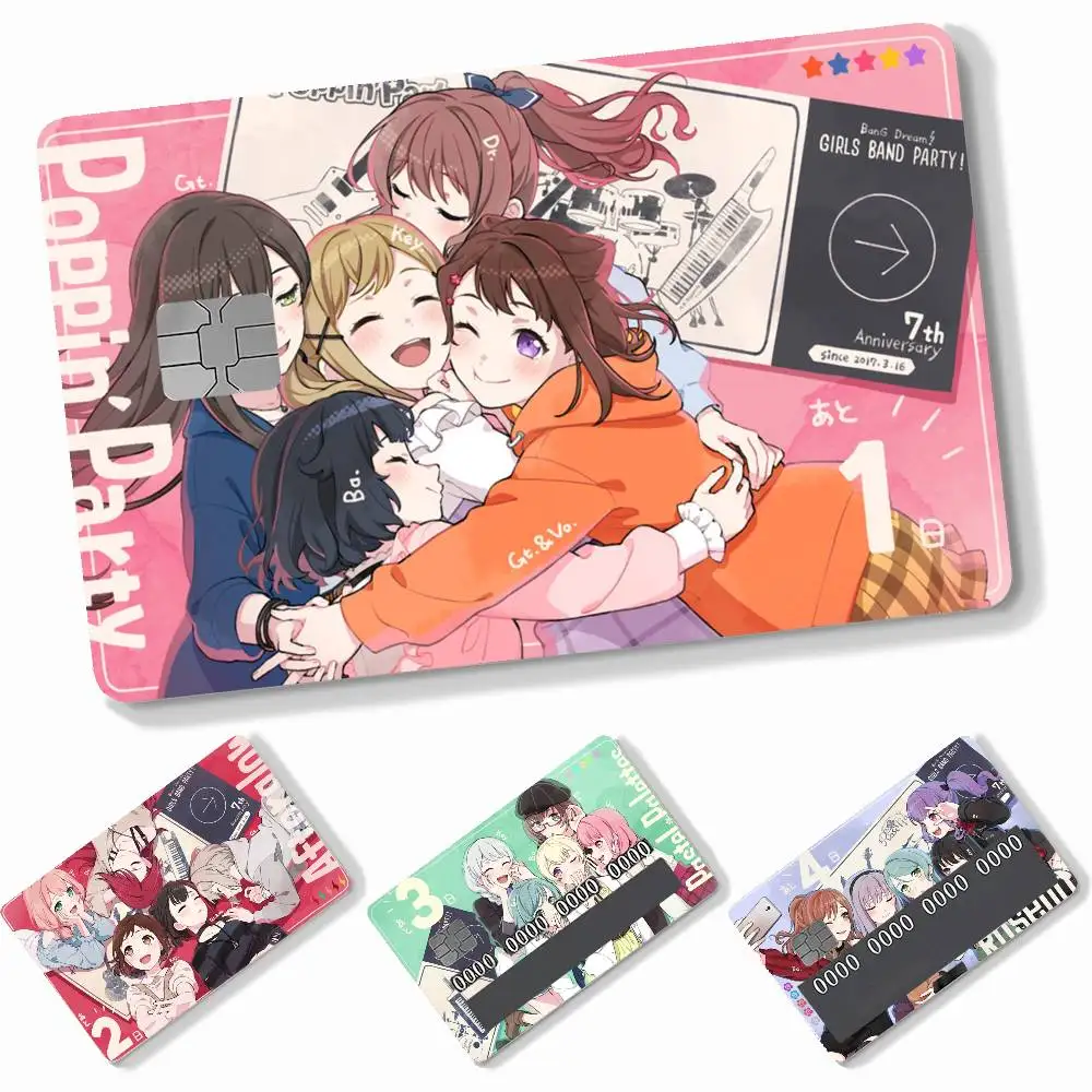 Anime TV Bang Dream 4pcs Credit Card Skin Stickers Suitable for Bank Debit Subway Bus Transit Pass Decorative Cover