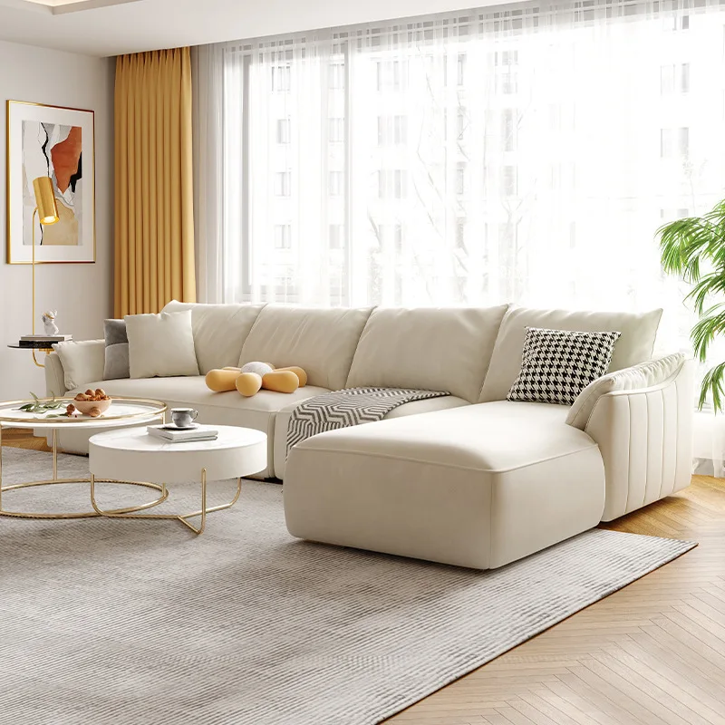 

Technology flannel sofa Nordic simple modern living room small apartment light luxury four-person cream fabric sand