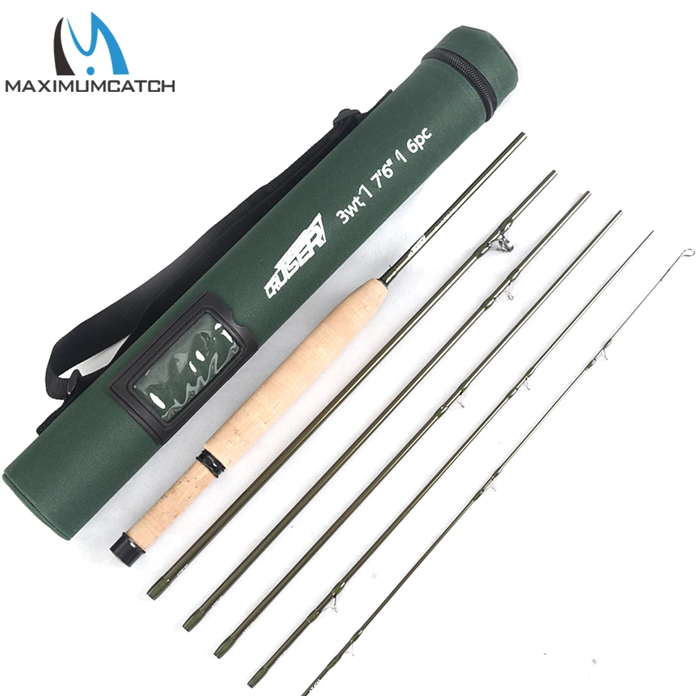 MAXCATCH Cruiser Fly Fishing Rod 2/3/4WT 7ft 7.5ft 8ft 6 Section Fast Action IM10 Carbon Blank AA Reel Seat Extra Hard Tube