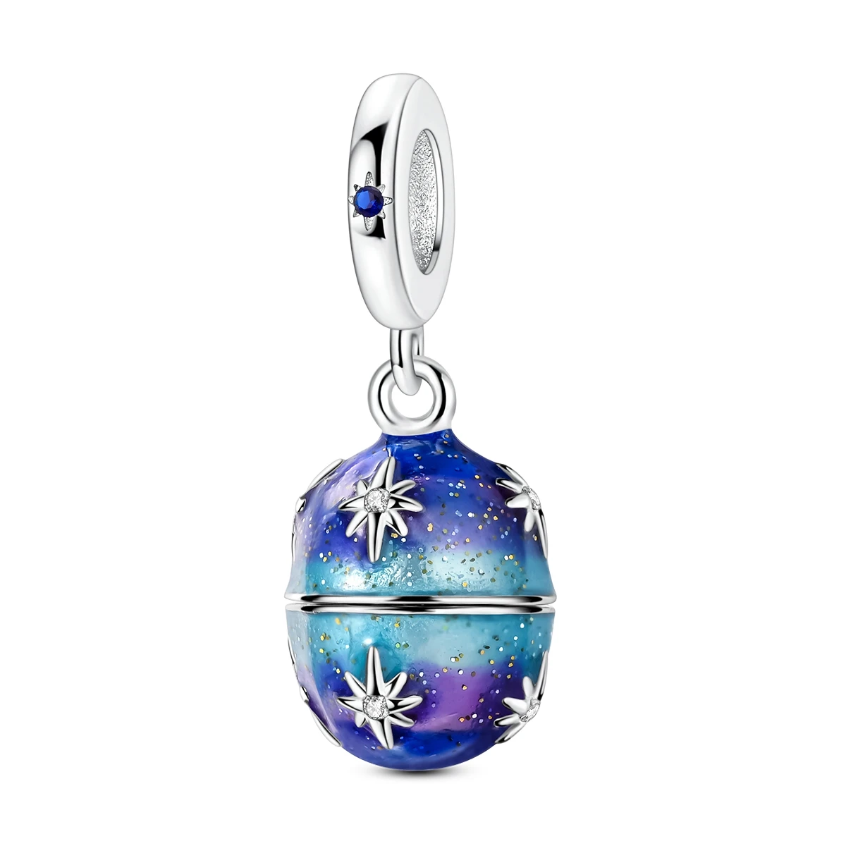 925 Sterling Silber Stern Mond Galaxie Osterei Charm Blau Lila Emaille Anhänger Perlen Passend für Armband Damen DIY Ostern Schmuck Geschenk