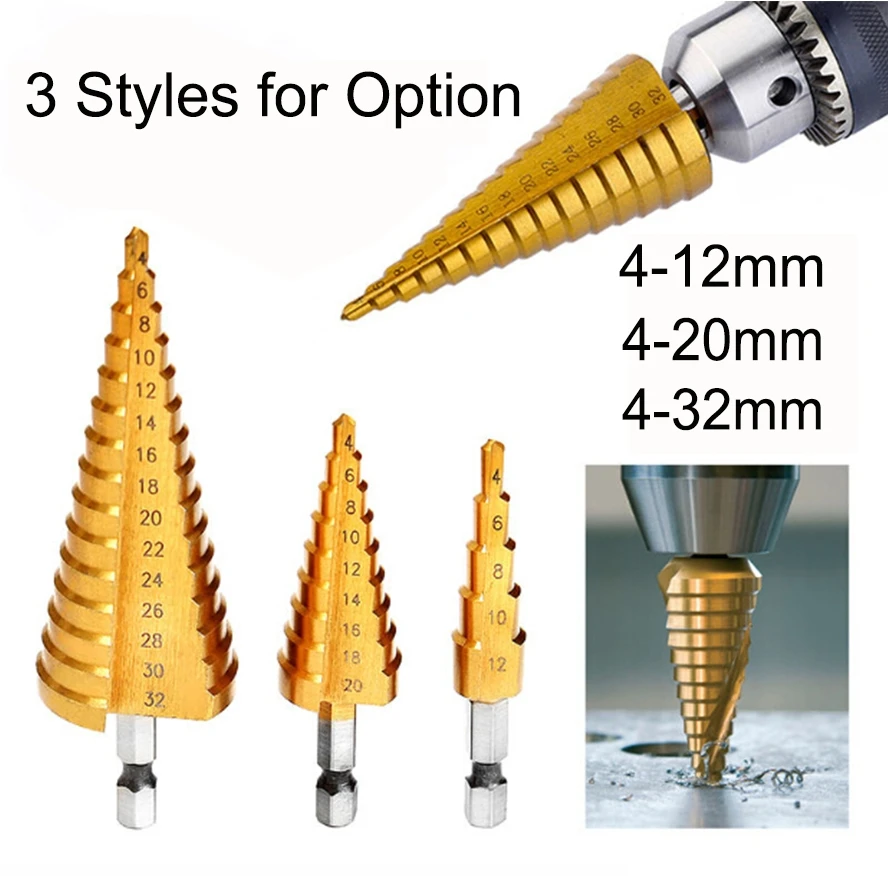 3PCS Drill Bit Set 4 12mm 4 20mm 4 32mm HSS Groove Titanium Coated Wood Metal Hole Cutter Carpentry Core Drill Tools Set