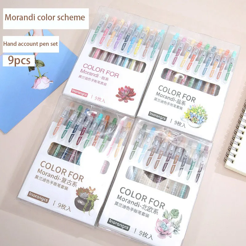 

Kawaii 9pc/lot Morandi Gel Pen Set School Stationery канцелярия Student Marker Notes Color Pen Press Hand Accounting for Office