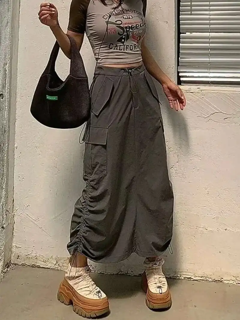 

Style Spicy American Girl Early Autumn Design Sense Safari Style Skirt Women High Waisted Casual Loose Wrapped Hip Skirt SFCO
