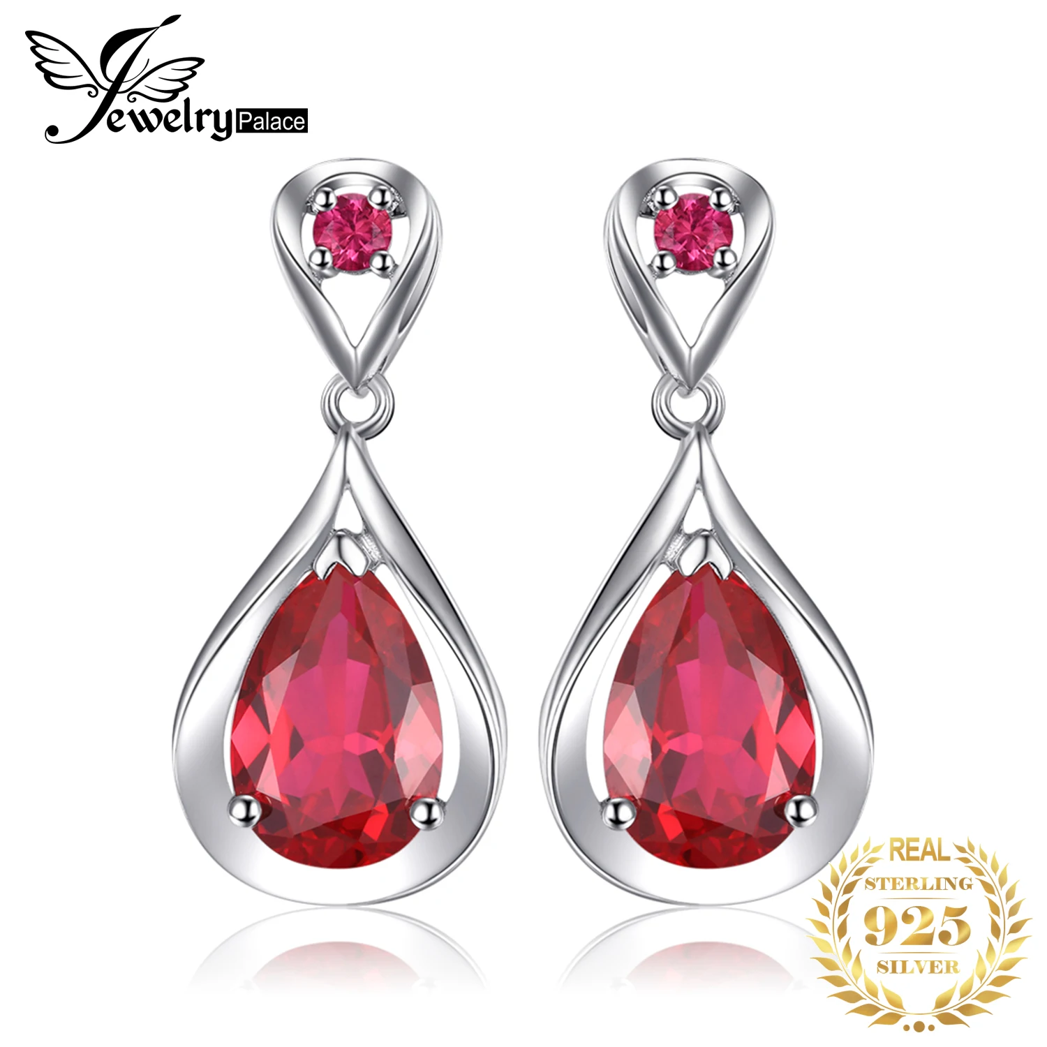 JewelryPalace Water Drop 7,6 ct utworzono czerwony rubin 925 srebro wiszące kolczyki dla kobiet