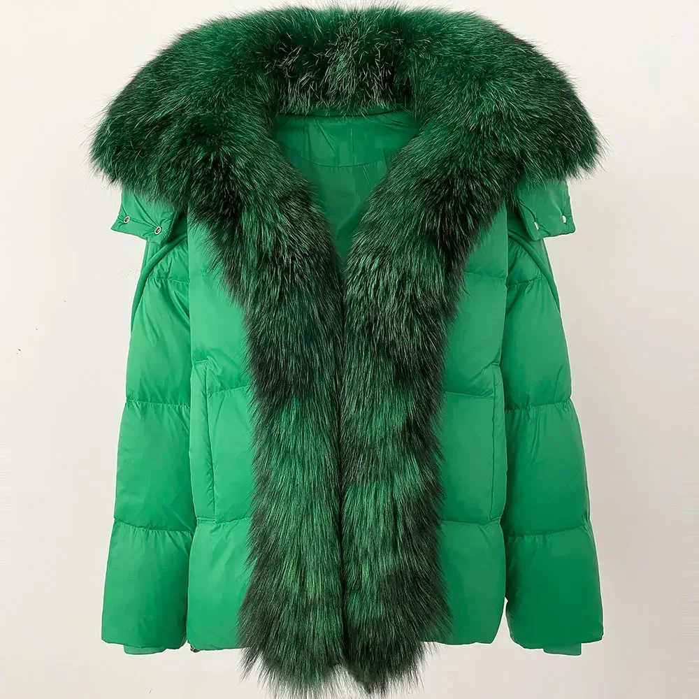 OFTBUY معطف الفرو الدافئة مقنعين الراكون الطبيعي معطف الفرو الشتاء سترة منفوخة النساء سترات سترة مضادة للماء بطة أسفل معطف الإناث