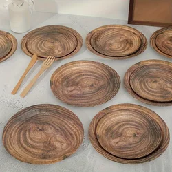 Retro Imitation Wood Grain Disposable Dinner Plates, Birthday Parties And Holiday Gatherings Supplies