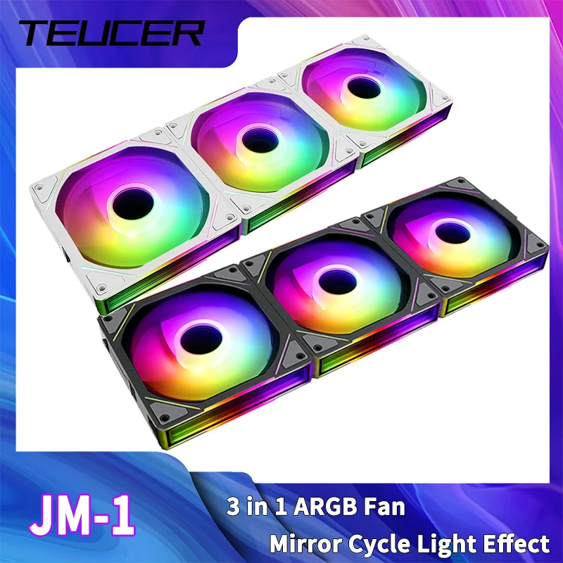 TEUCER JM-1 Wentylator obudowy komputera ARGB Lustrzany cykl Efekt świetlny 120mm 4Pin PWM Wentylator chłodzący PC Niski poziom hałasu Wentylator chłodzący wodę