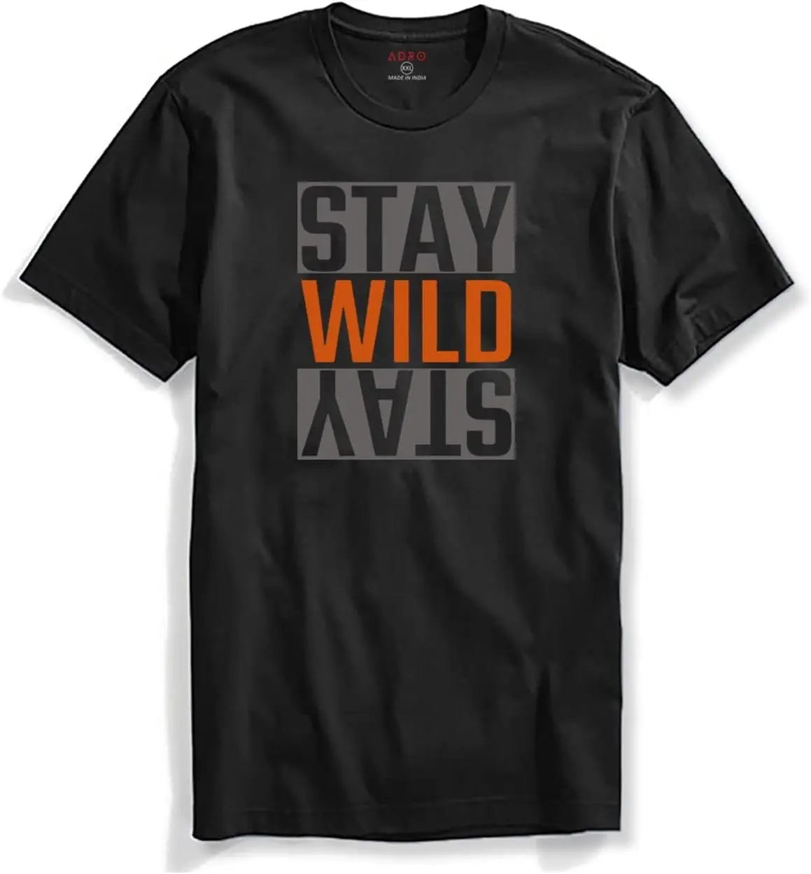 Camiseta masculina de algodão estampada com tipografia Stay Wild ADRO