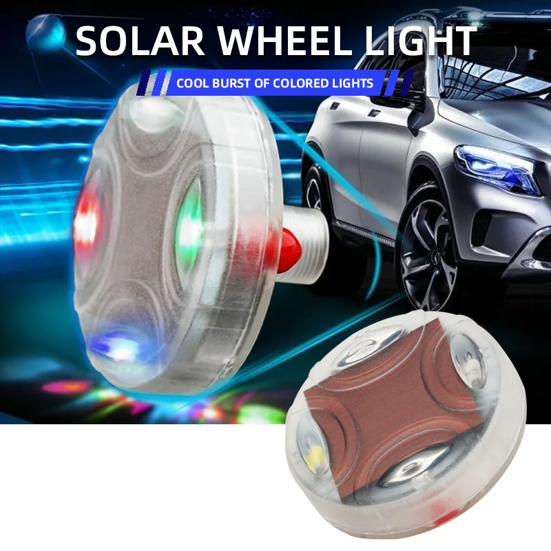 Lumières de capuchon de assujetà LED solaires étanches pour voiture, lumière de jante de roue flash, décoration de voiture automatique, lampe RVB,