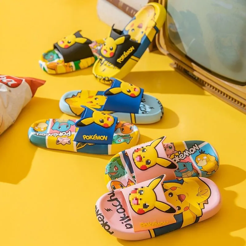 Pokemon Pikachu Slipper Cartoon Anime Cute Boys Girls Indoor Home Slippers Non-slip Fashion Beach Shoes Holiday Gifts