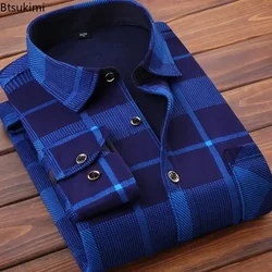 New 2024 Men's Thick Long Sleeve Shirts Fashion Casual Business Versatile Shirts Tops Men Plaid Striped Warm Shirts Camisas Male