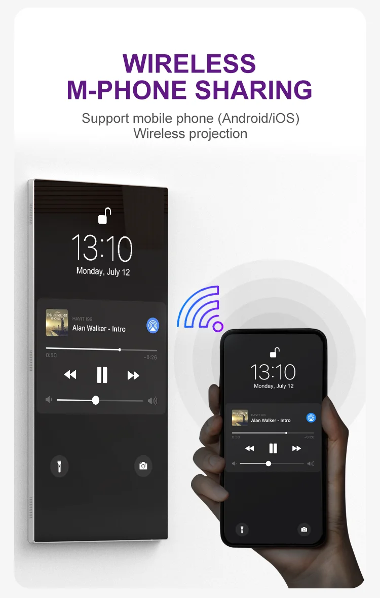 43-calowe magiczne lustro do selfie, montowane na ścianie, z interaktywnym ekranem dotykowym LCD, Wi-Fi, systemem Android, inteligentne lustro fitness.