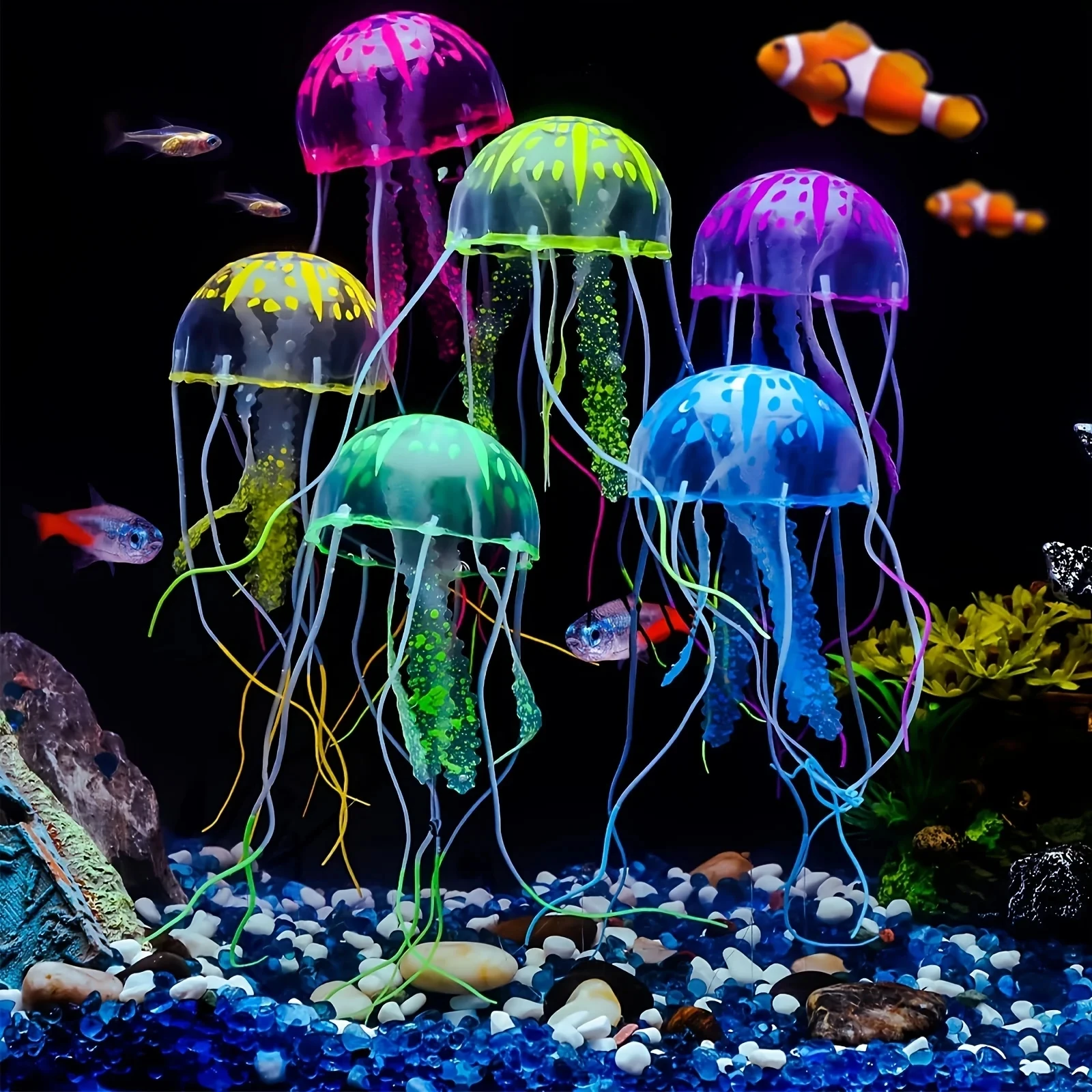 Nuoto artificiale incandescente meduse fluorescenti decorazione dell\'acquario serbatoio di pesce pianta subacquea ornamento marino del paesaggio