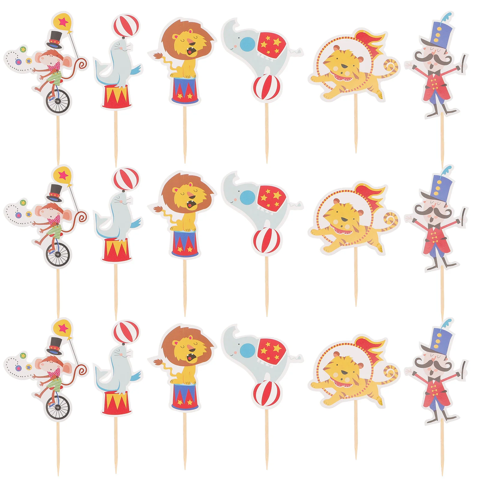 48 Pcs Circus Cake Insert Birthday Decorations Animal Cupcake Toppers Clown Carnival Lion Paper Dolphin Tiger Baby Theme Party