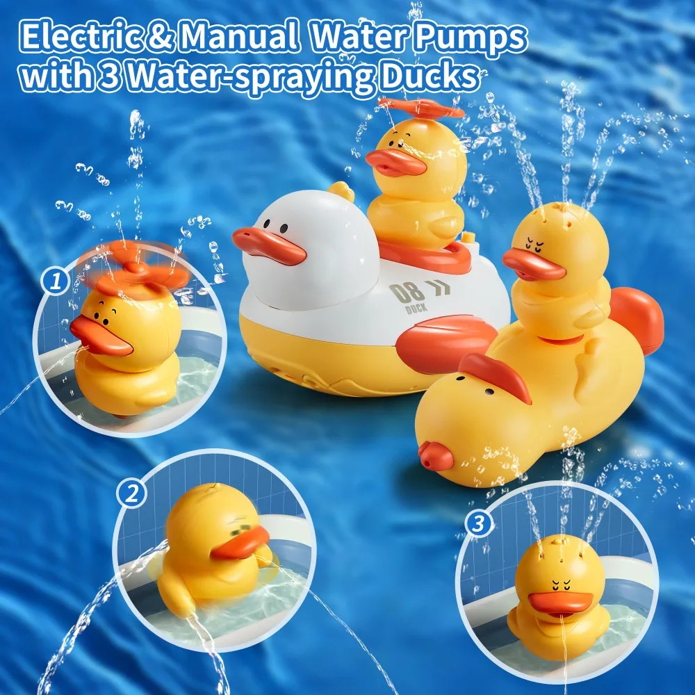 متعة الكهربائية حمام الطفل ألعاب مياه دوران الكرتون حمام دش رئيس متعددة الوظائف التدفق البط دش مجموعات الالعاب لحوض الاستحمام