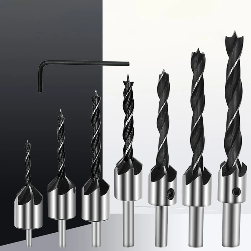 7 قطعة ثلاثة وأشار النجارة كونتربور الحفر النجارة مجموعة لقمة مثقاب 3-10 مللي متر الشطب مثقاب الخشب ثقب التوسيع أدوات كهربائية