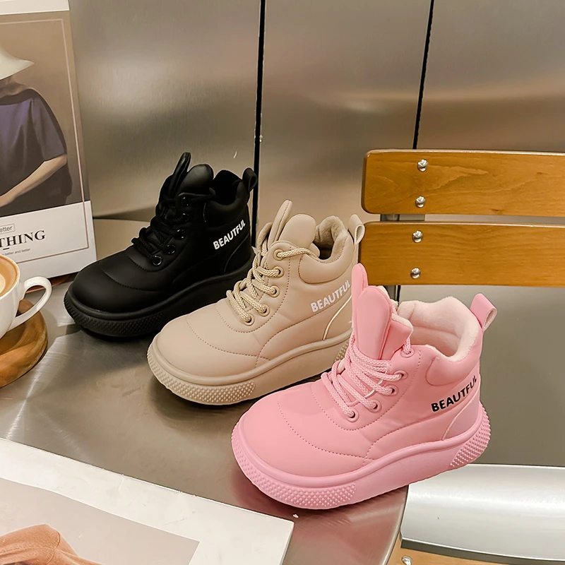 

Модные теплые высокие повседневные хлопковые туфли на толстой подошве для девочек, новые зимние детские удобные зимние ботинки на мягкой подошве для мальчиков