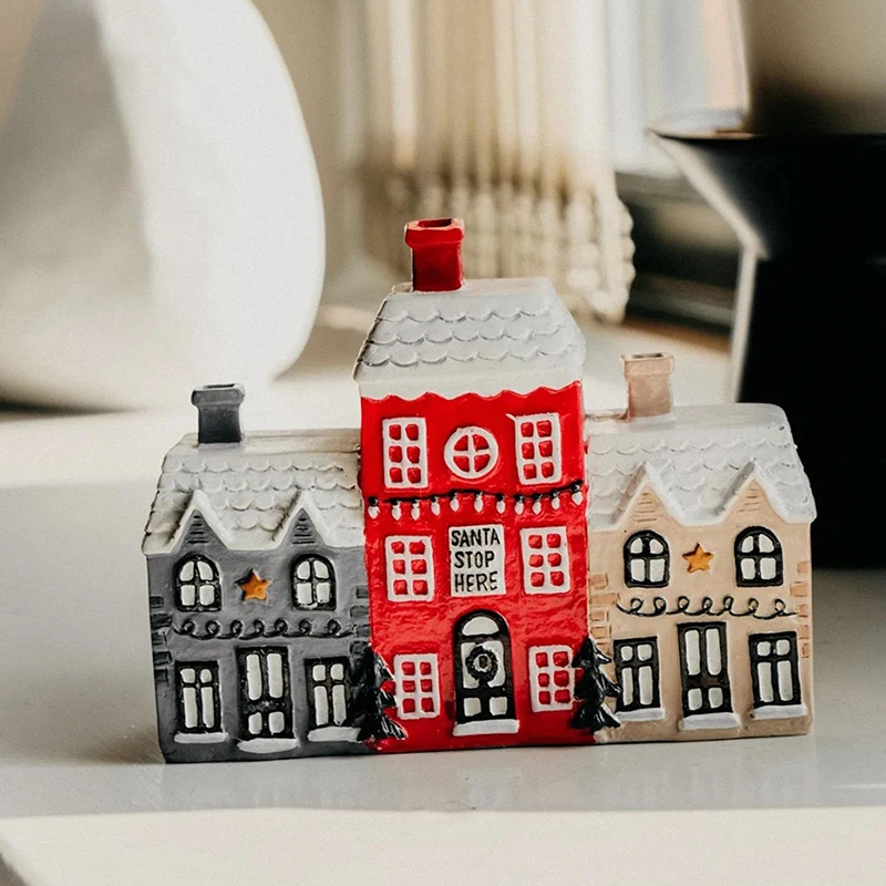 Quemador de incienso de casa nevada de Navidad, quemador de incienso de resina para invierno, quemador de cono de incienso artesanal, decoración del hogar