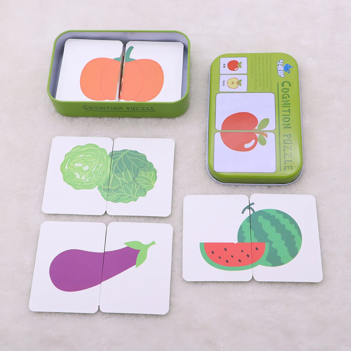 32 قطعة بطاقات فلاش محو الأمية الورق الصلب التعلم للأطفال الإدراك لغز بانوراما مطابقة لعبة التعليمية صندوق القصدير