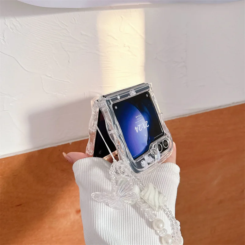 Чехол для телефона с волнистыми краями и красивой бабочкой для Samsung Galaxy Z Flip 3 Z Flip 4 Z Flip 5, жесткая задняя крышка из поликарбоната для ZFlip5, чехол, оболочка