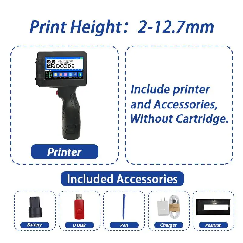 2025 1755PLUS 12.7mm Portable Printers Handheld Inkjet Printer Text QR Barcode Batch Number Logo Image Date Printing Machine