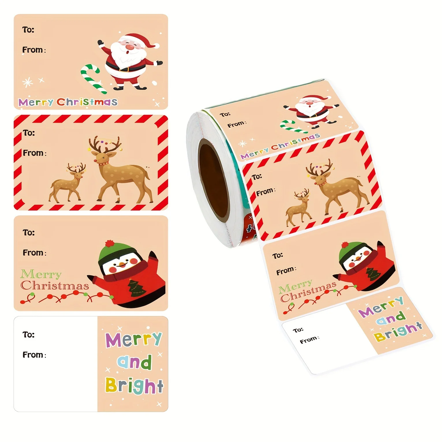 1roll/200pcs Christmas Gift Labels -Self-Adhesive Writable Labels with Santa,Reindeer,Merry Christmas Text - Red & Green Holiday