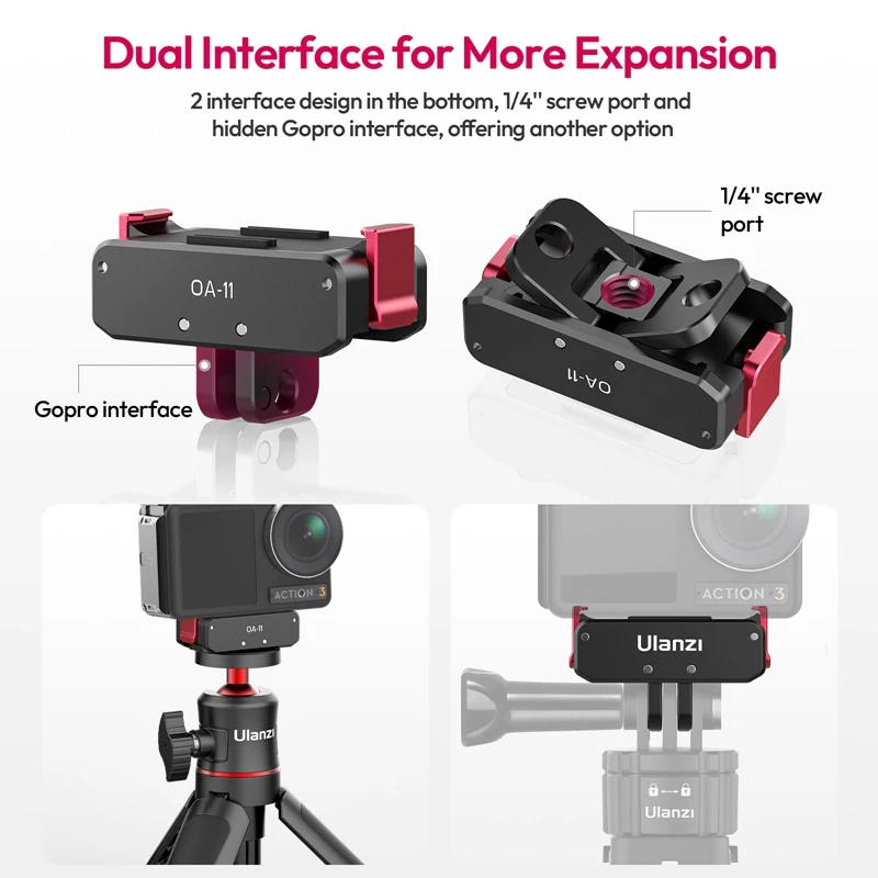 Складная база Ulanzi OA-11 с двойным интерфейсом для DJI Osmo Action 3, складное крепление OA-13, магнитная база источника питания для DJI Action 2