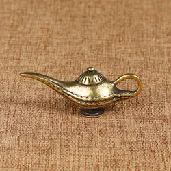 Brass Aladdin Magic Lamp Figurines Miniatures Creative Keychain Pendant Decoration Trinket Metal Copper Oil Lamp Keyring Hanging