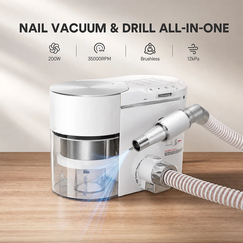 2-in-1 35000RPM Nail Drill Professional Manicure Efile Polisher Pedicure Vacuum Nail Dust Collector with Drill