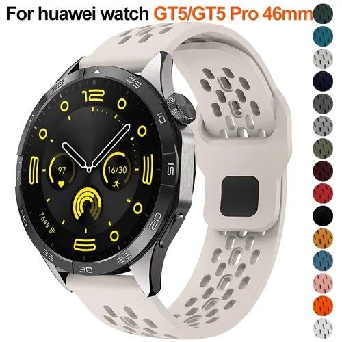 Correa de silicona de 18mm, 20mm, 22mm para huawei watch GT5/GT5 Pro 46mm 41mm 42mm, pulsera deportiva de repuesto para Huawei Watch GT4 46mm