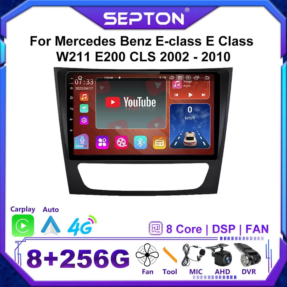 

SEPTON 2Din For Mercedes Benz E-class E Class W211 E200 CLS 2002-2010 Car Stereo Radio Multimedia Video GPS Wireless CarPlay