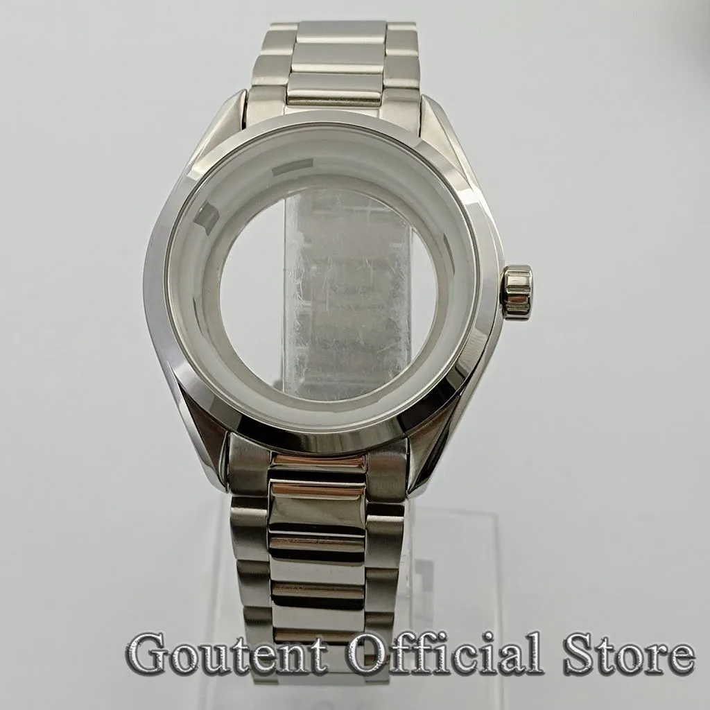 Goutent 41mm Silver Polished/Brushed Watch Case Strap Fit NH35 NH36 NH34 ETA 2836,Mingzhu DG2813/3804,Miyota 8205/8215 Movement