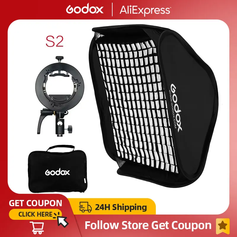 Godox S2 Speedlite Flash Holder Bracket + Softbox Honeycomb Grid with Bowens Mount for Godox V1 TT685 V860II TT350 AD200 Flash