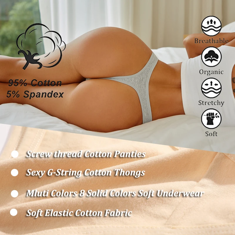 4PCS/Set Women Cotton Panties Seamless Low Rise Thongs V-Waist Solid Color Breathable Underwear Female Soft Lingerie Intimates - Image 3