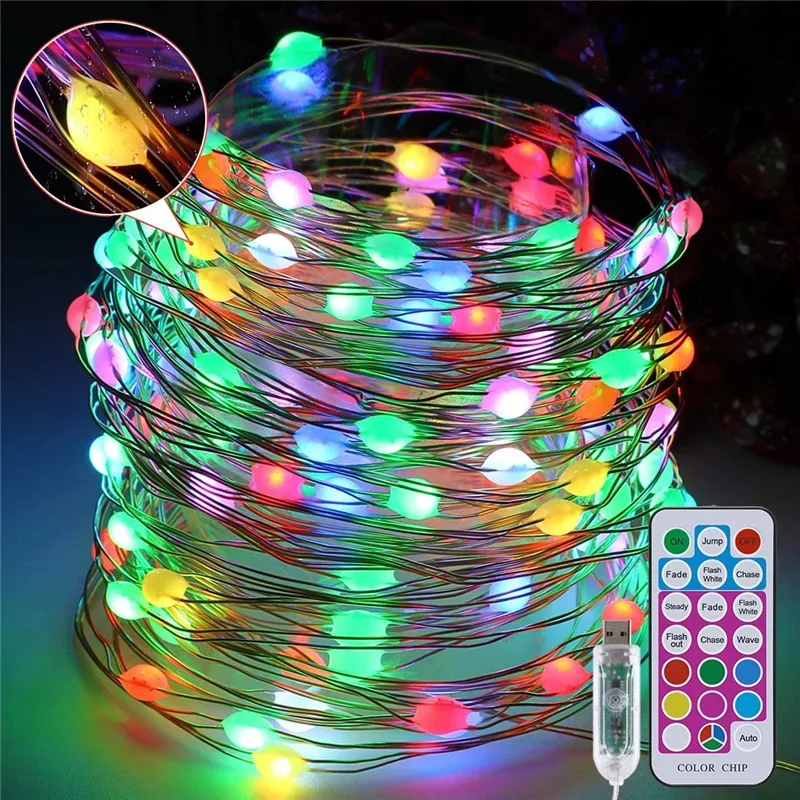 

Outdoor String Lights 12m 100LEDs USB Plug in 12 Colors Modes for Bedroom Garden Tree Waterproof Weding Fairy Lights colourful