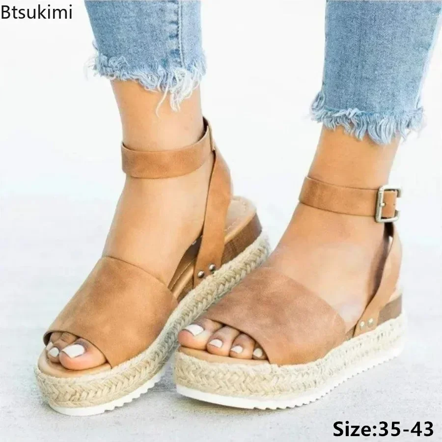 

New 2025 Women's Summer Shoes Fashion Hemp Rope Wedge Heel Platform Fish Mouth Sandals Female Luxury Sandalias Mujer Size 35-43