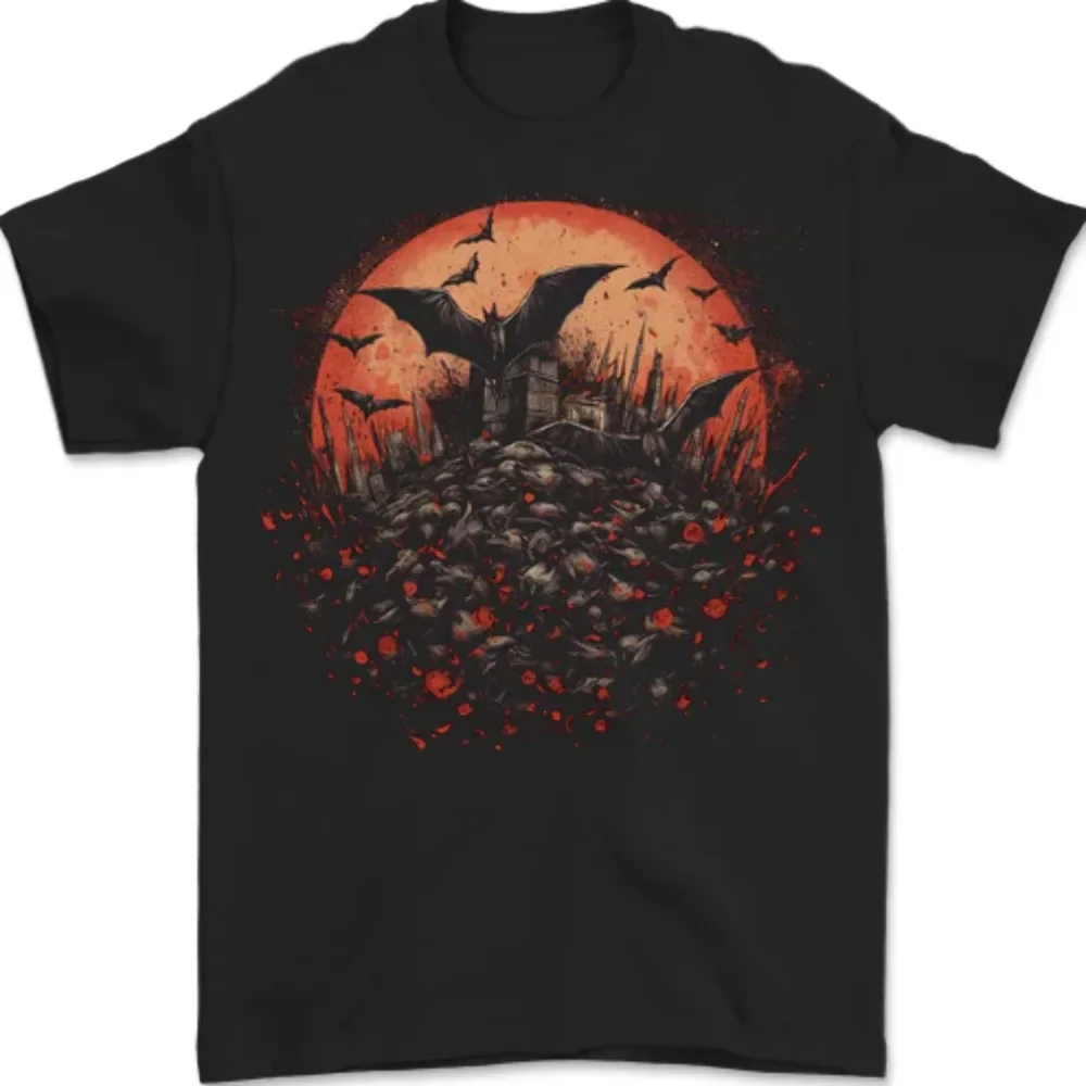 Bat Apocalypse Red Moon Halloween Mens T-Shirt 100% Cotton