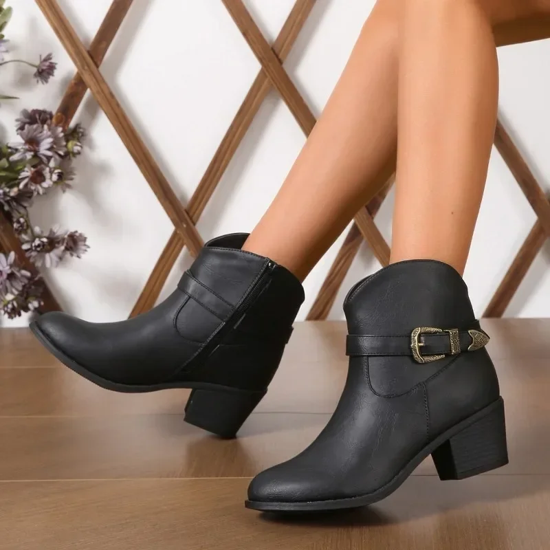 2023 Hot Sale Fashion Autumn Women Solid Color Ankle Boots Large Size Woman‘s Casual Shoes Casual Female Boot Botas Mujer