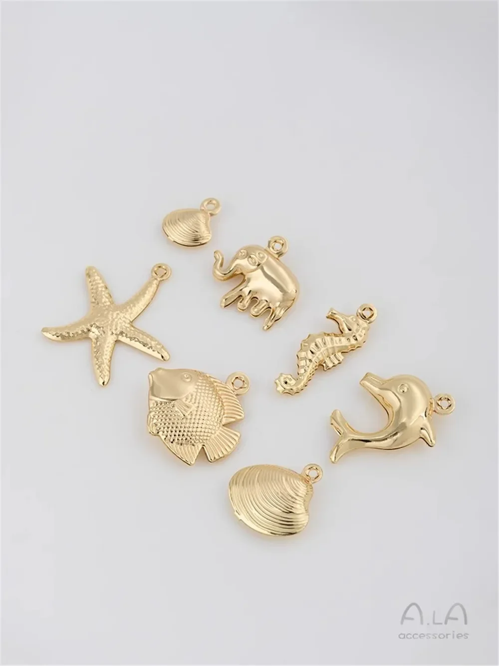 14K Gold Package Marine Biology Series Pendant Dolphin Shell, Sea Star, Elephant Pendant DIY Jewelry Accessories B360