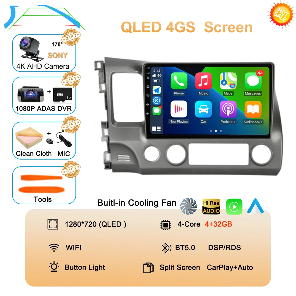 Android 16 autoradio voor Honda Civic 8e generatie (2005-2011) multimedia draadloze CarPlay Android Auto
