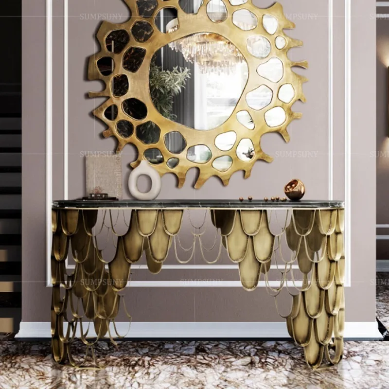 

Итальянский легкий роскошный мраморный стол для прихожей, современное высококачественное искусство, стол для прихожей из нержавеющей стали