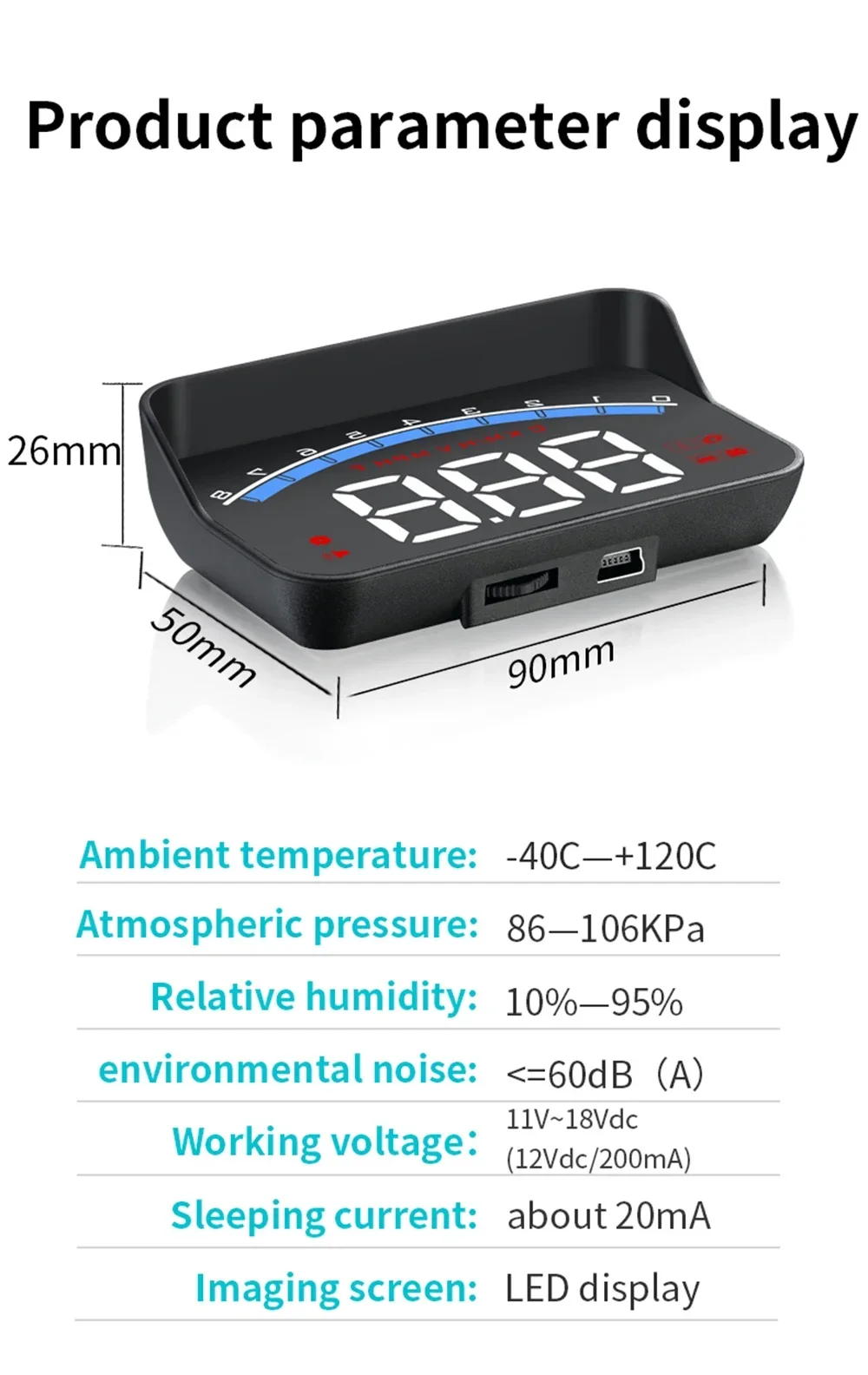 M6S OBD2 HUD Digitales Auto-Head-Up-Display Windschutzscheiben-Projektor Tachometer Wassertemperatur Spannung Auto-Zubehör Bordcomputer – Detail 13