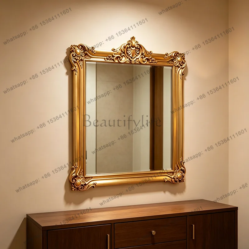 French retro carved fireplace decorative mirror American European light luxury dressing table makeup mirror
