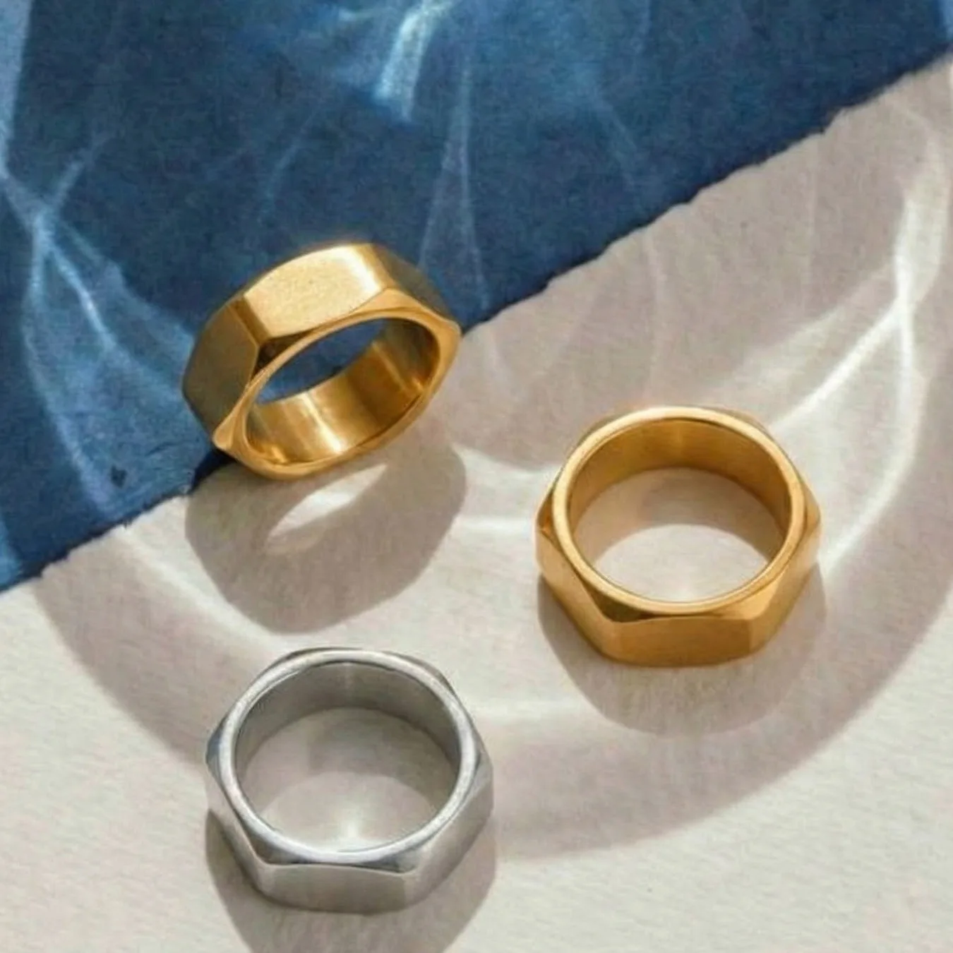F.I.N.S Minimalist Stainless Steel Polygon Rings For Women Men Brushed Couple Bands Waterproof Dubai Cocktail Rings Jewelry