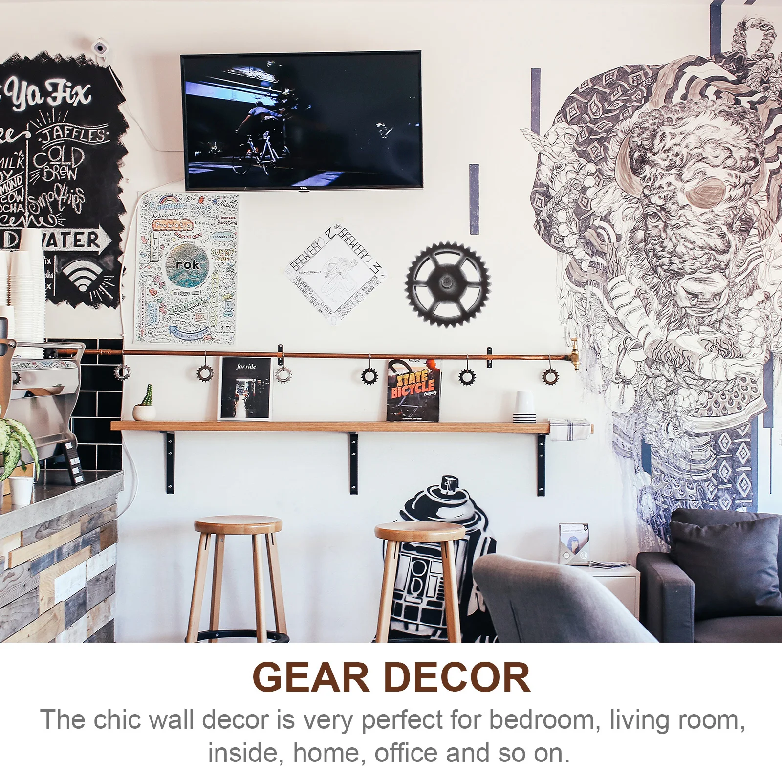 

1pc Vintage Gear Wall Hanging Decor Retro Wood Gear Ornament For Home Office Bar Living Room Coffee Shop Wall Decoration