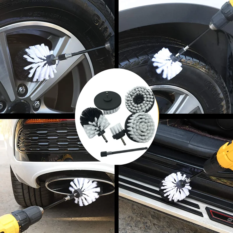 Car 2/3.5/4/5\'\' Brush Attachment Set Power Scrubber Brush Polisher Bathroom Cleaning Kit with Extender Kitchen Cleaning Tools