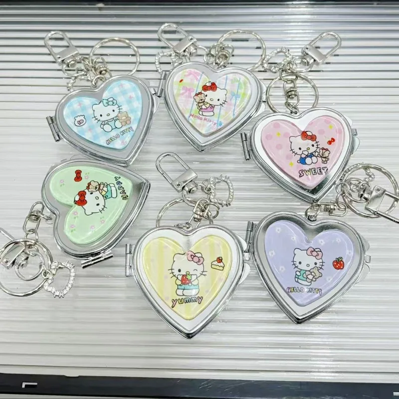 Cute Anime Girl Gift Kitty Cartoon Portable Love carrying Mirror Backpack Keychain Pendant Girl Makeup Mirror Wholesale Hello